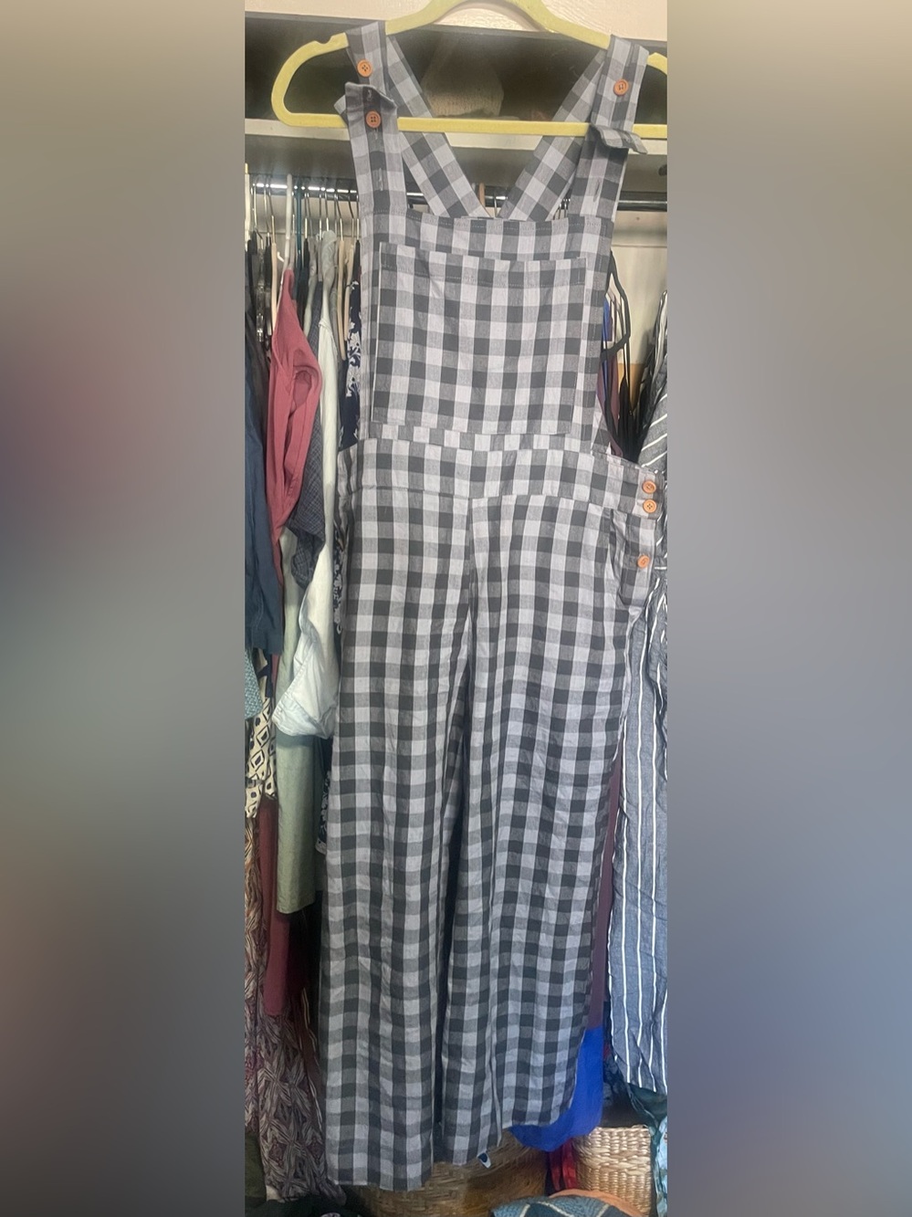 Liz Alig Gingham Wide-Leg Overalls